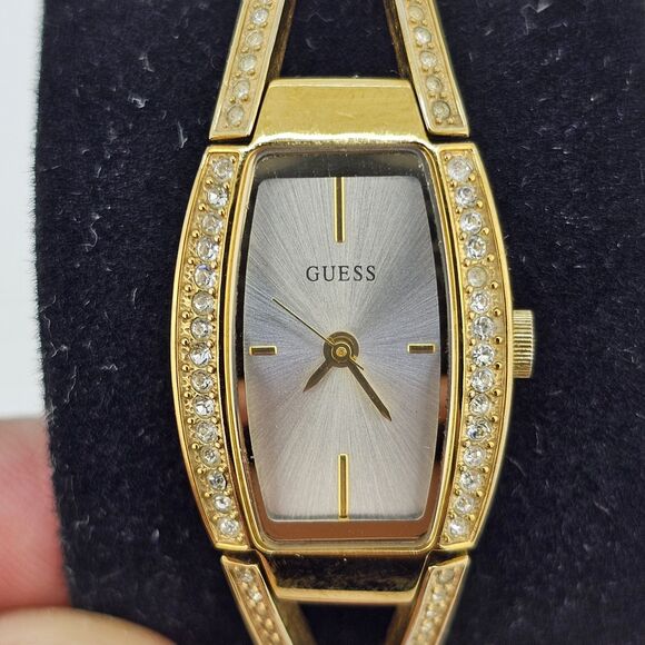 Guess Women's Watch 18MM Gray Dial Crystal Bezel Gold Bracelet 6" New Battery - Picture 2 of 13